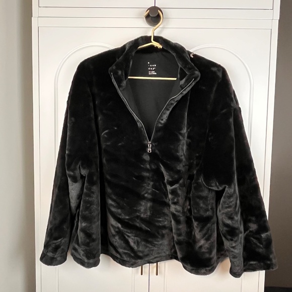 A New Day XXL Black Faux Fur Half-Zip Pullover - Picture 3 of 10